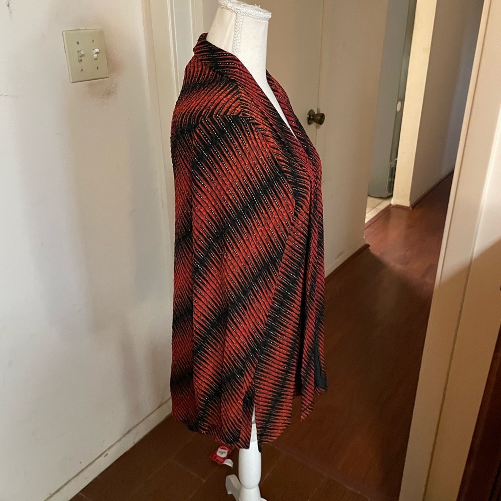 TanJay red orange black Jacket LARGE open front metallic gold stripes spandex - Picture 7 of 16